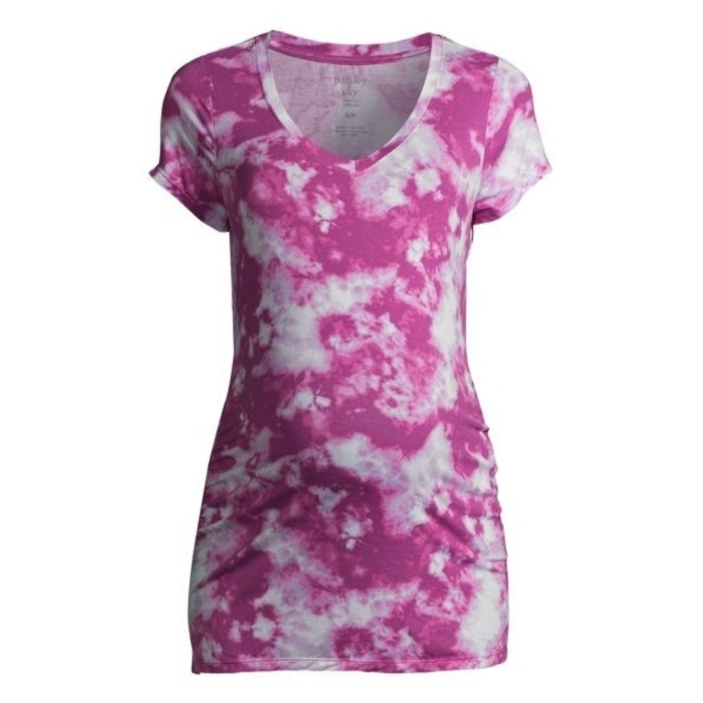 Maternity Pink/Purple and White Tie-Dye V-Neck Tee